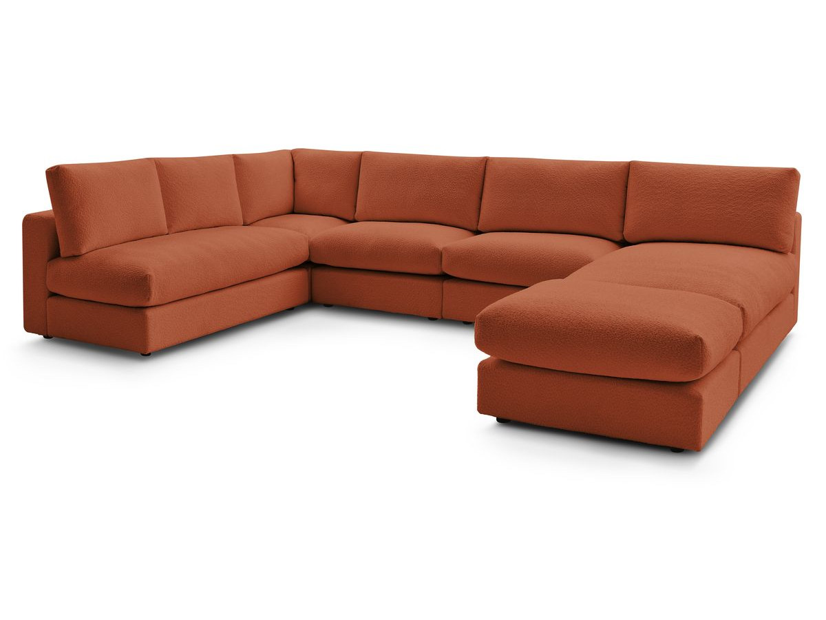 Canapé d'angle fixe 100% modulable PARIS tissu bouclette 3 chauffeuses, 1 méridienne, 1 angle, 1 pouf