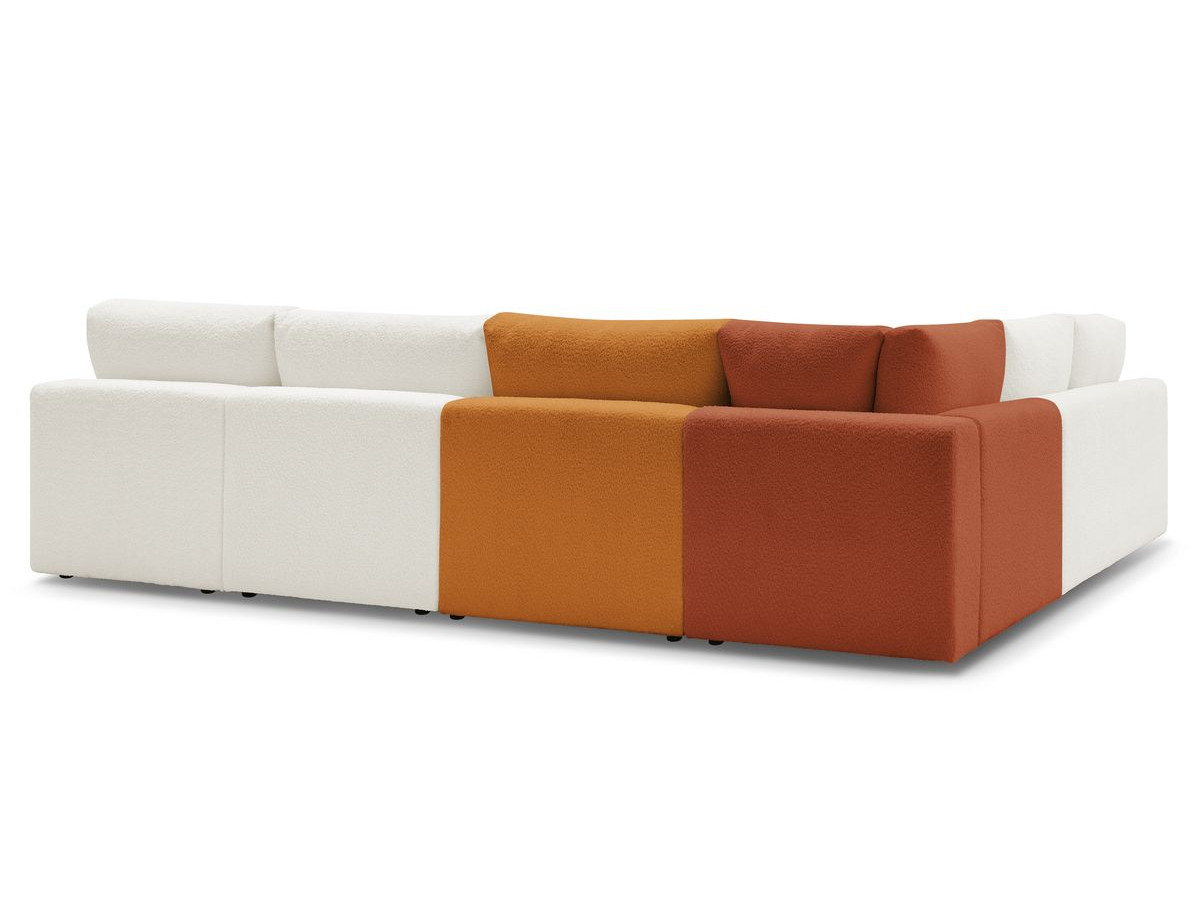 Canapé d'angle fixe 100% modulable PARIS tissu bouclette 3 chauffeuses, 1 méridienne, 1 angle, 1 pouf