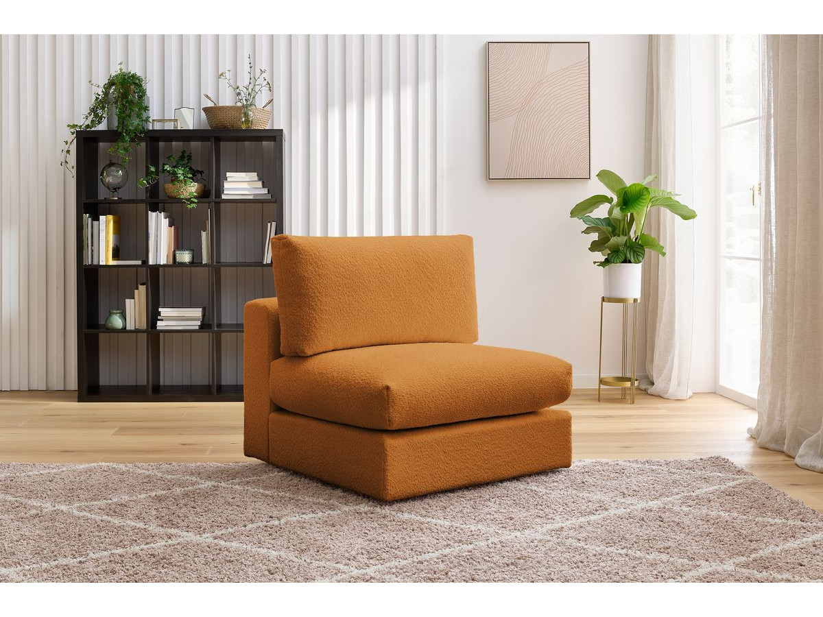 Canapé d'angle fixe EVEREST tissu chiné - Orange - Angle droit - 10 coussins