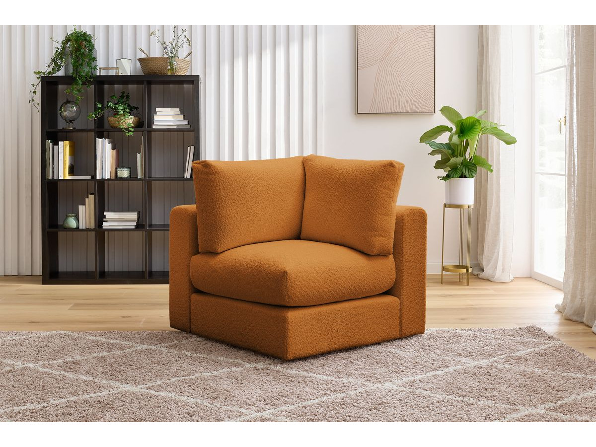Canapé d'angle fixe EVEREST tissu chiné - Orange - Angle droit - 10 coussins