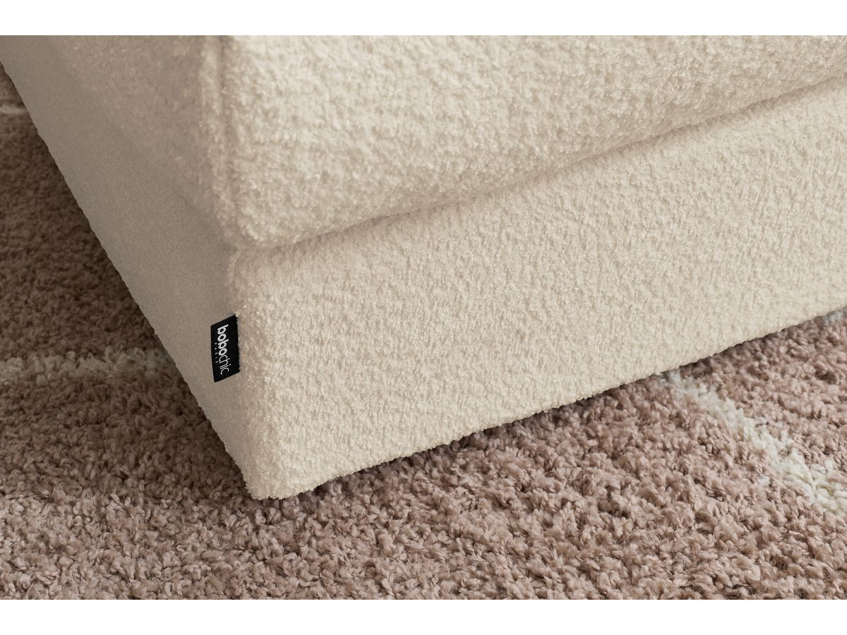 Canapé d'angle fixe 100% modulable PARIS tissu bouclette 3 chauffeuses, 1 méridienne, 1 angle, 1 pouf