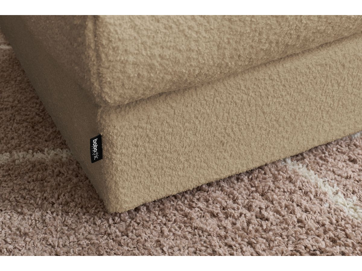 Canapé d'angle fixe 100% modulable PARIS tissu bouclette 3 chauffeuses, 1 méridienne, 1 angle, 1 pouf