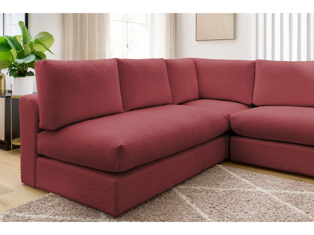 Canapé d'angle fixe 100% modulable PARIS tissu bouclette 3 chauffeuses, 1 méridienne, 1 angle, 1 pouf