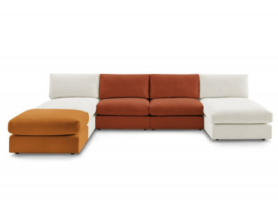 Canapé panoramique fixe 100% modulable PARIS tissu bouclette avec 2 chauffeuses, 2 méridiennes, 1 pouf