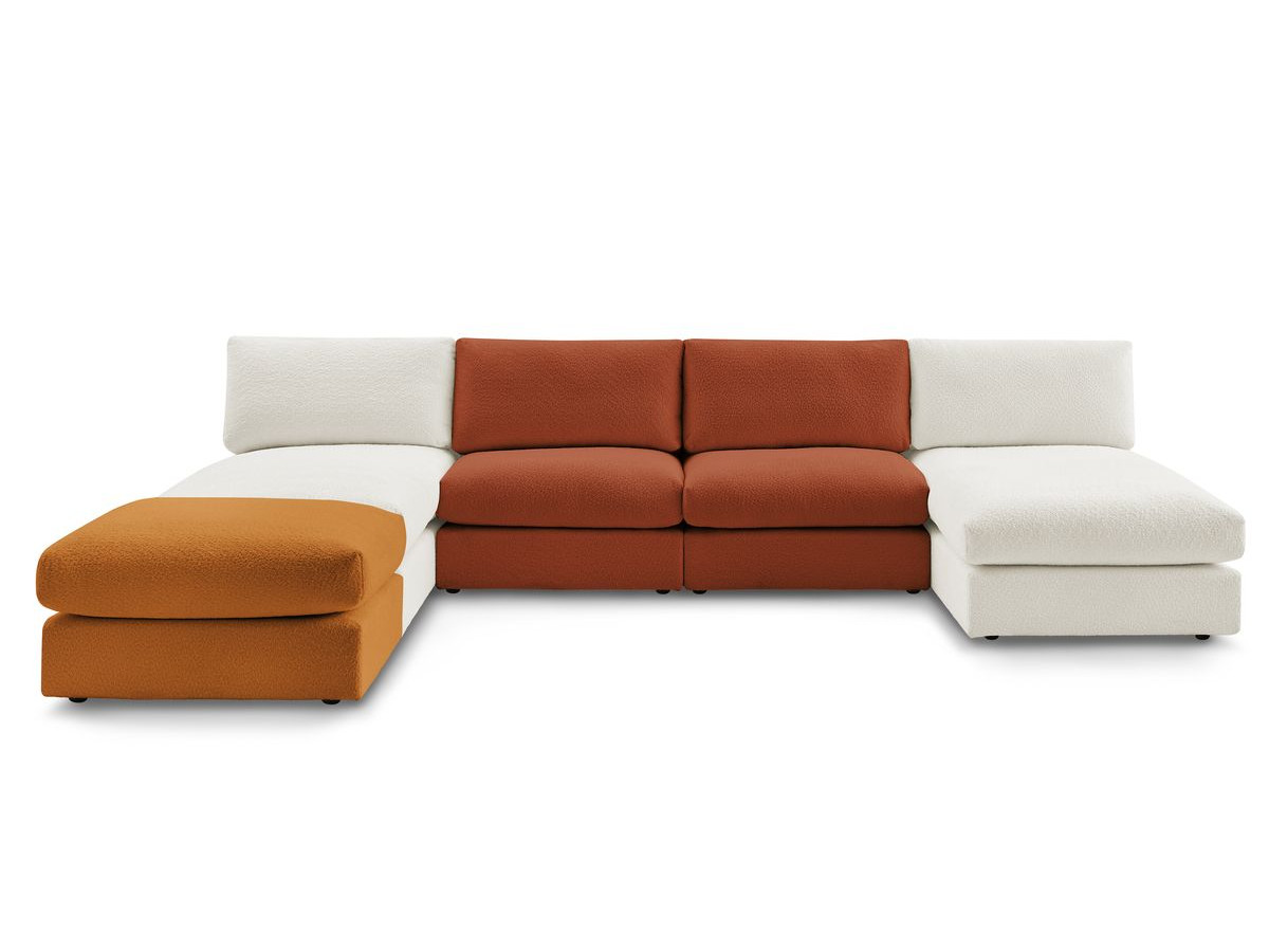 Canapé panoramique fixe 100% modulable PARIS tissu effet bouclé 2 chauffeuses, 2 méridiennes, 1 pouf
