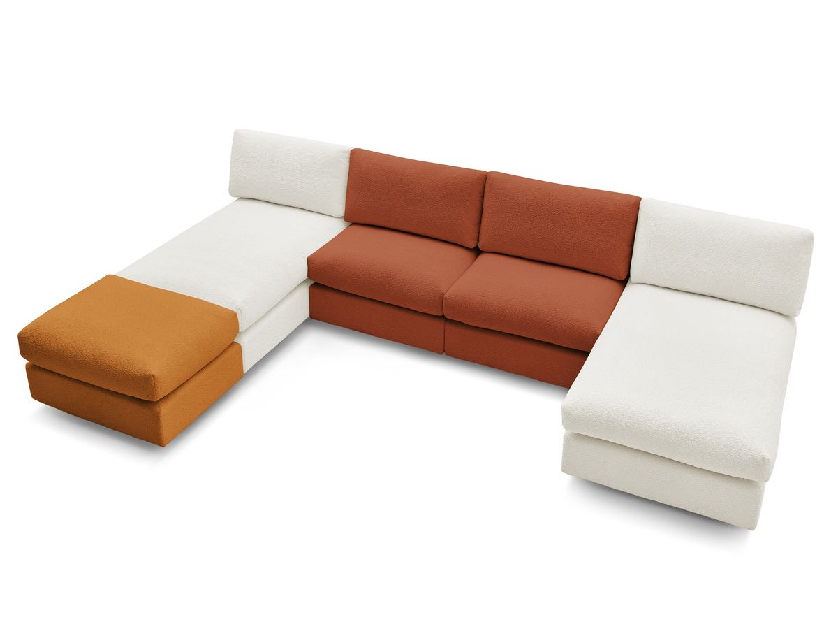 PARIS vaste panoramabank 100% modulaire badstof met 2 fauteuils, 2 chaise longues, 1 poef