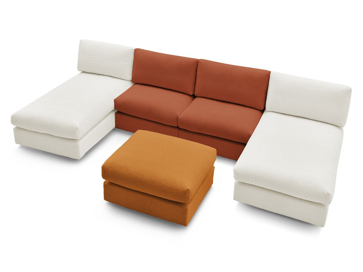 PARIS vaste panoramabank 100% modulaire badstof met 2 fauteuils, 2 chaise longues, 1 poef