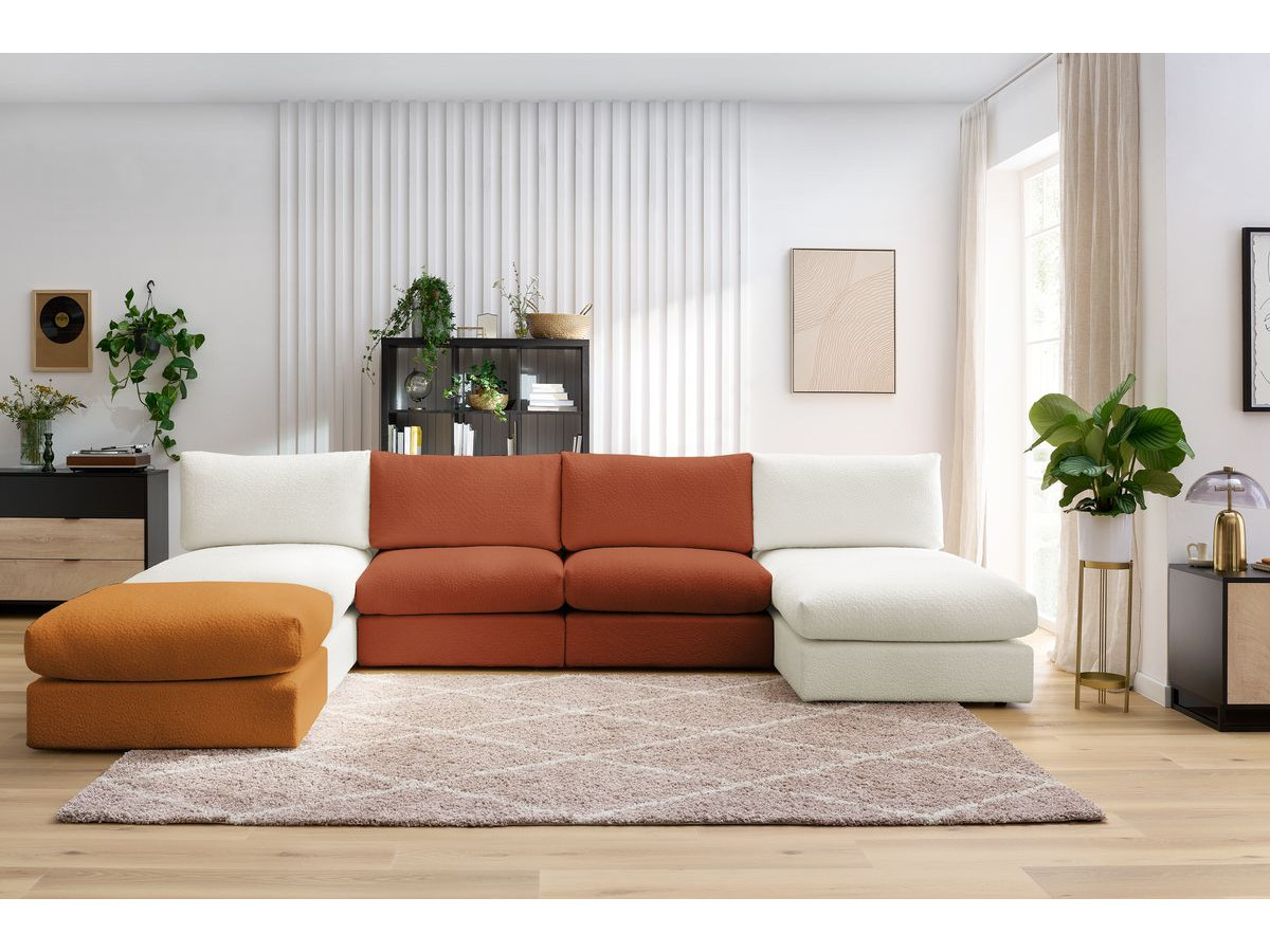 PARIS vaste panoramabank 100% modulaire badstof met 2 fauteuils, 2 chaise longues, 1 poef