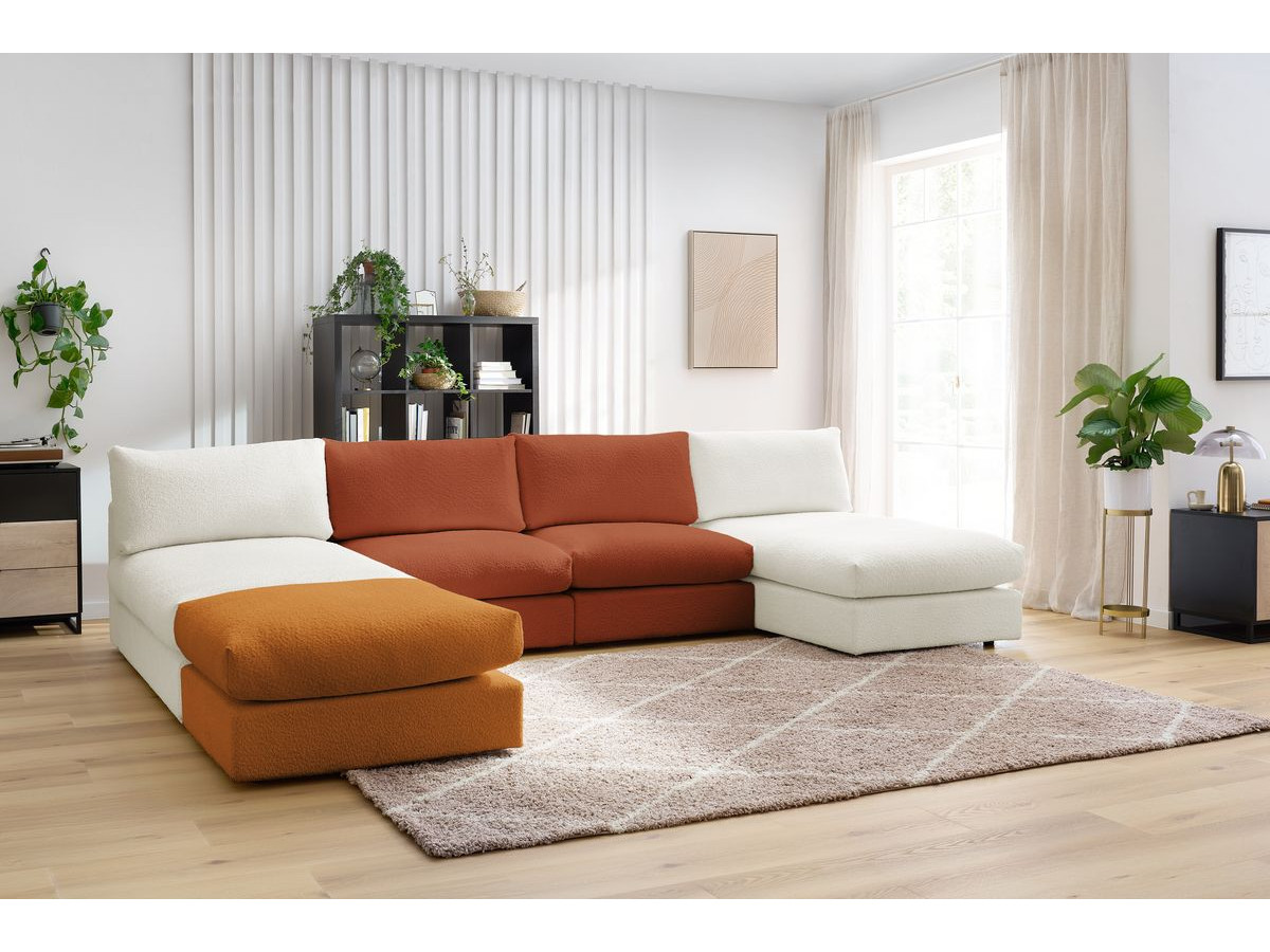 PARIS vaste panoramabank 100% modulaire badstof met 2 fauteuils, 2 chaise longues, 1 poef