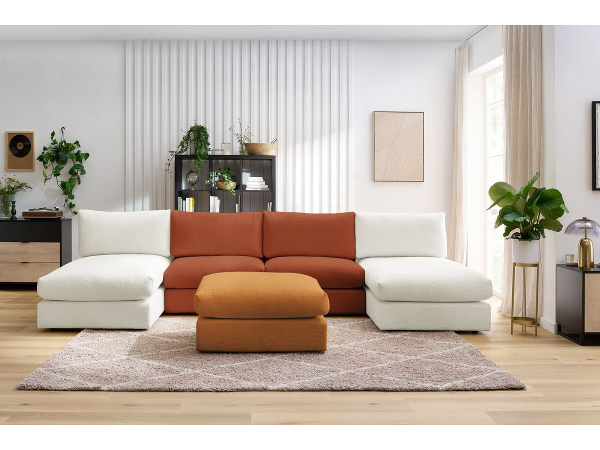 PARIS vaste panoramabank 100% modulaire badstof met 2 fauteuils, 2 chaise longues, 1 poef