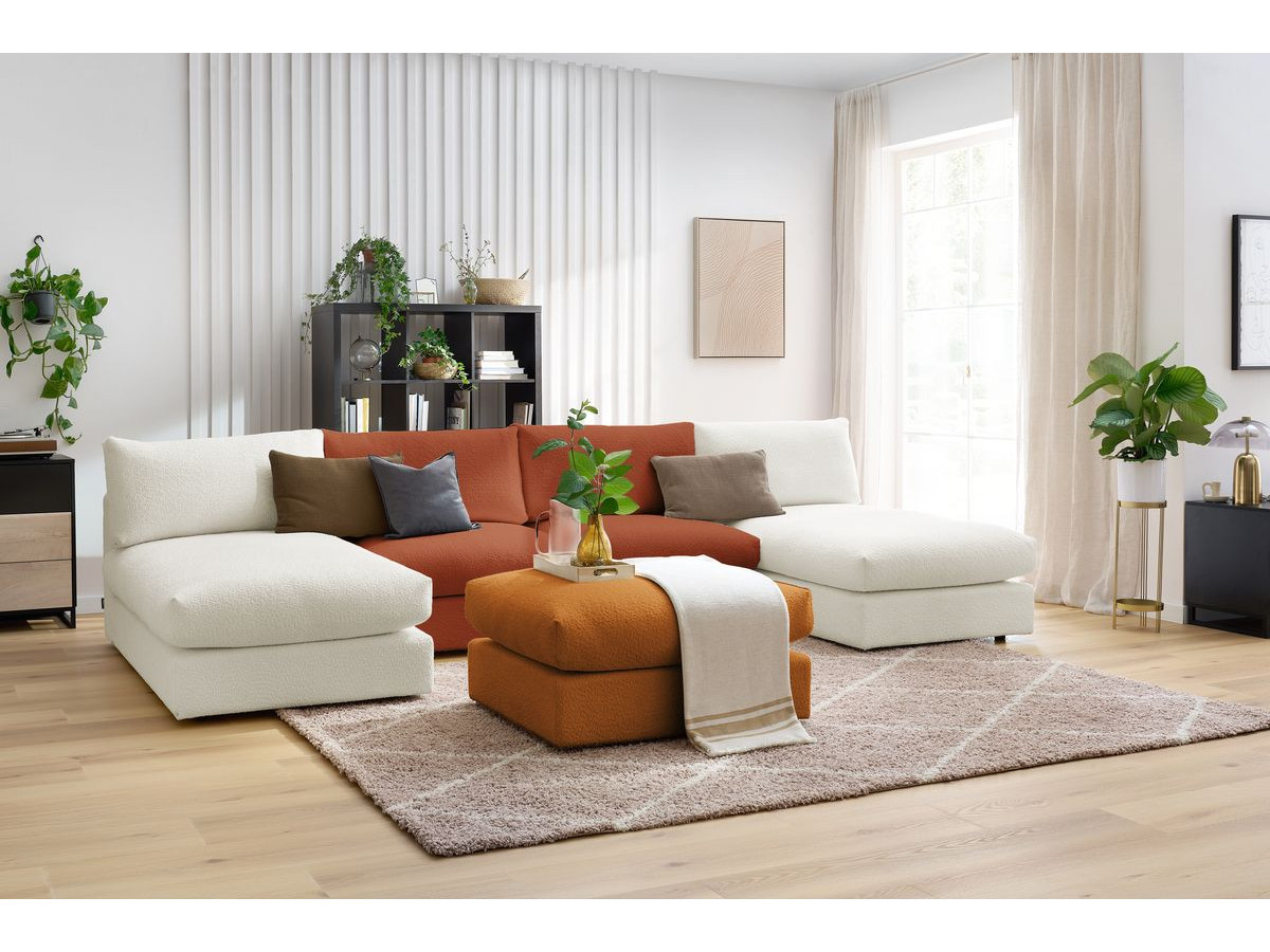 PARIS vaste panoramabank 100% modulaire badstof met 2 fauteuils, 2 chaise longues, 1 poef