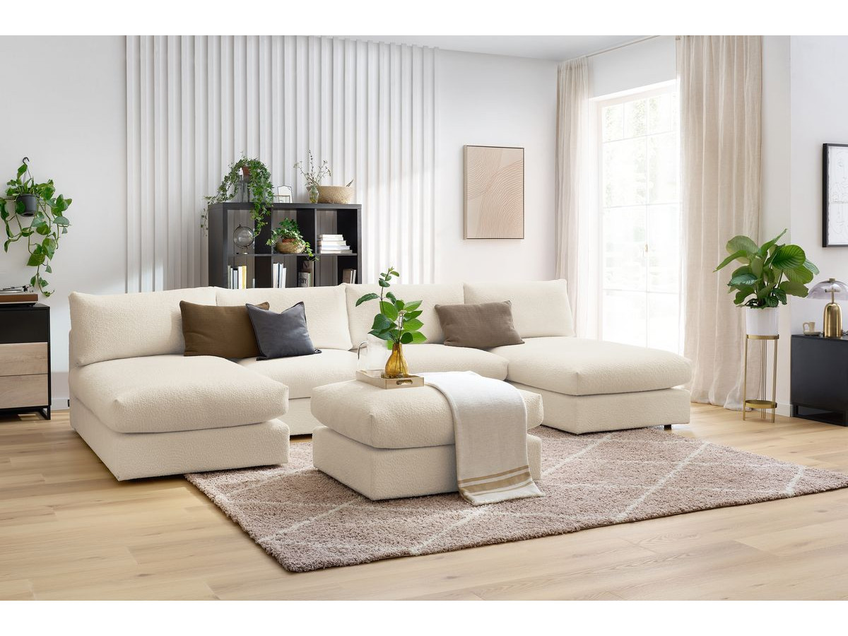 PARIS vaste panoramabank 100% modulaire badstof met 2 fauteuils, 2 chaise longues, 1 poef