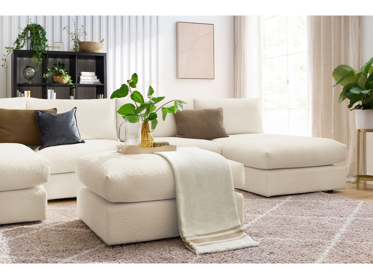 PARIS vaste panoramabank 100% modulaire badstof met 2 fauteuils, 2 chaise longues, 1 poef