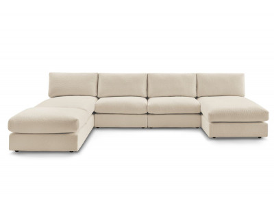 Canapé panoramique fixe 100% modulable PARIS tissu bouclette avec 2 chauffeuses, 2 méridiennes, 1 pouf