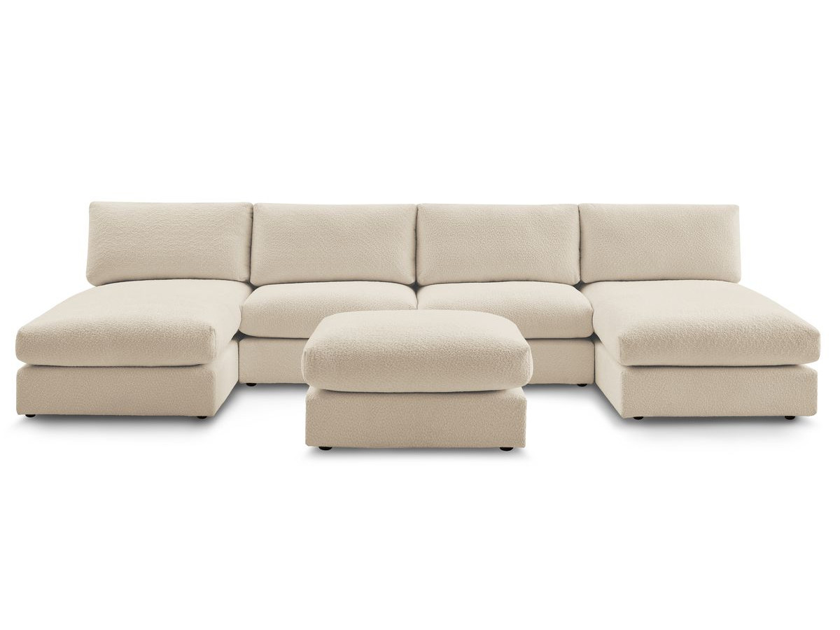 PARIS vaste panoramabank 100% modulaire badstof met 2 fauteuils, 2 chaise longues, 1 poef