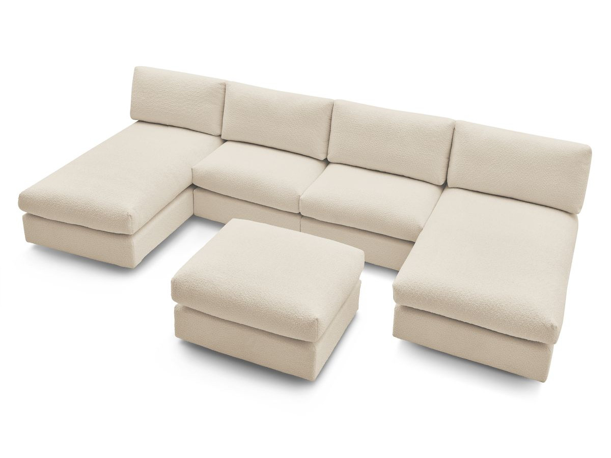 PARIS vaste panoramabank 100% modulaire badstof met 2 fauteuils, 2 chaise longues, 1 poef