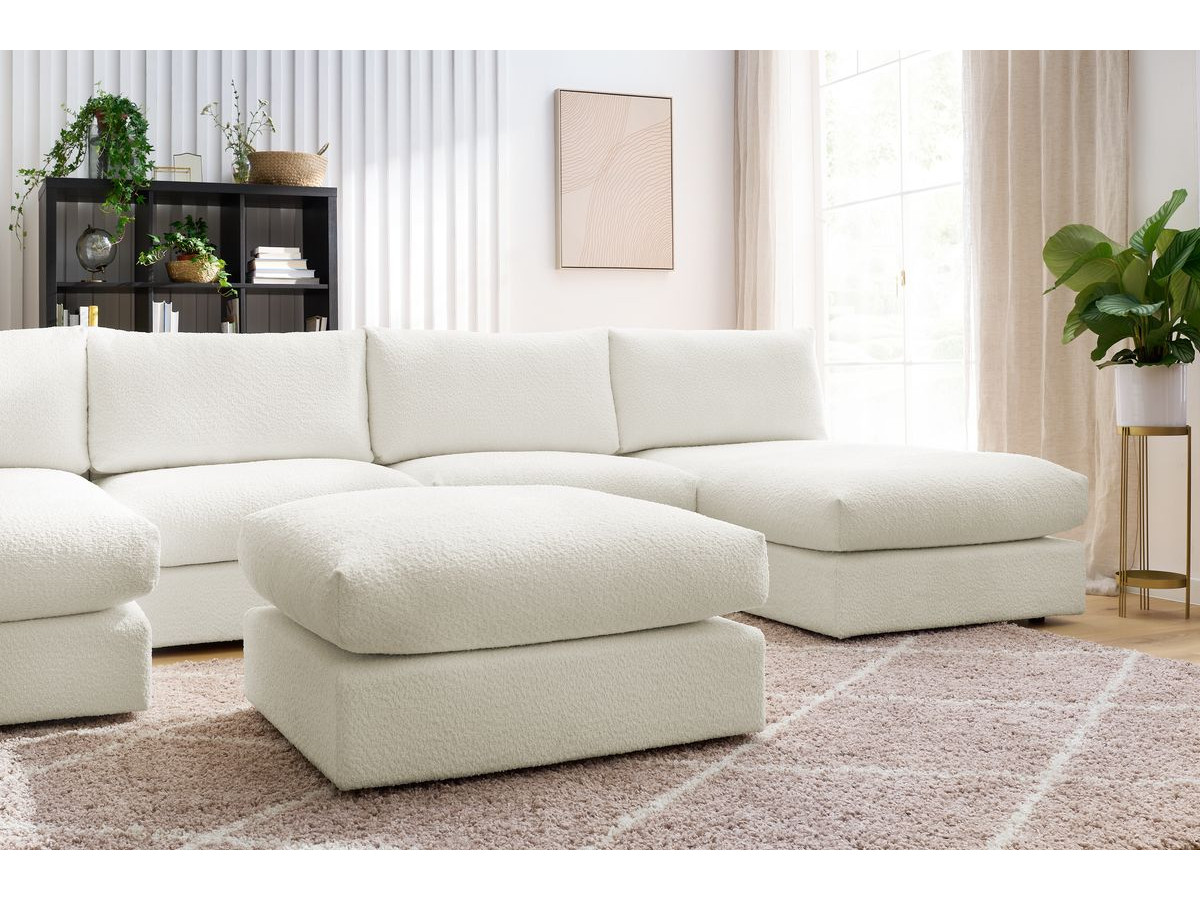 Canapé panoramique fixe 100% modulable PARIS tissu bouclette avec 2 chauffeuses, 2 méridiennes, 1 pouf
