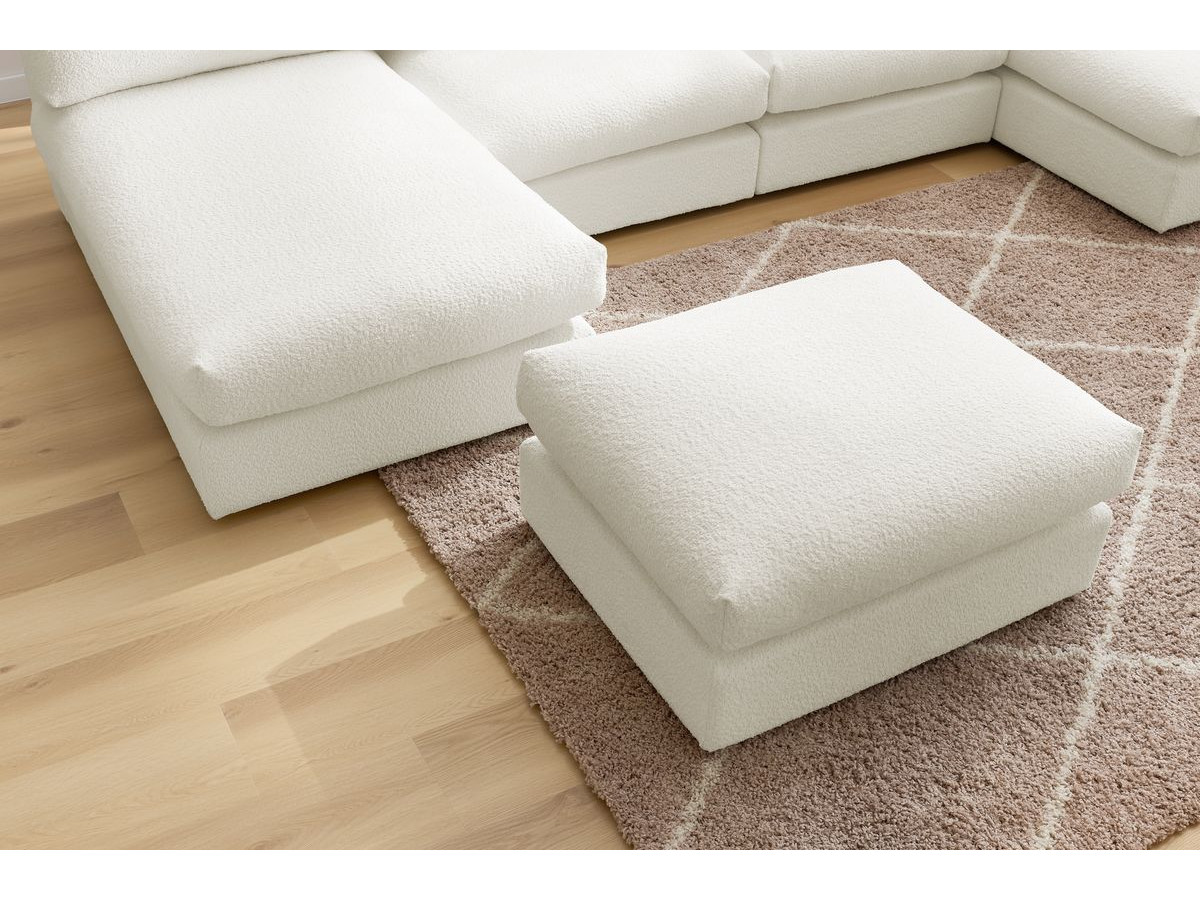 Canapé panoramique fixe 100% modulable PARIS tissu bouclette avec 2 chauffeuses, 2 méridiennes, 1 pouf