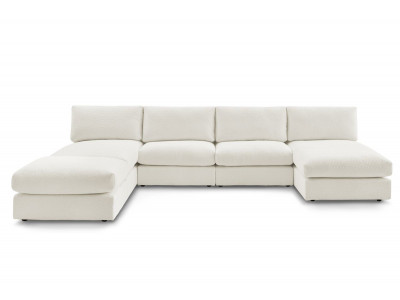 Canapé panoramique fixe 100% modulable PARIS tissu bouclette avec 2 chauffeuses, 2 méridiennes, 1 pouf