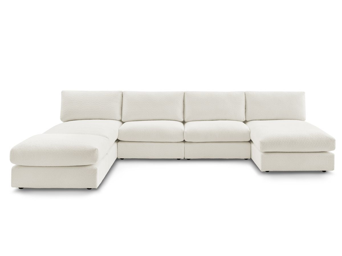 Canapé panoramique fixe 100% modulable PARIS tissu bouclette avec 2 chauffeuses, 2 méridiennes, 1 pouf