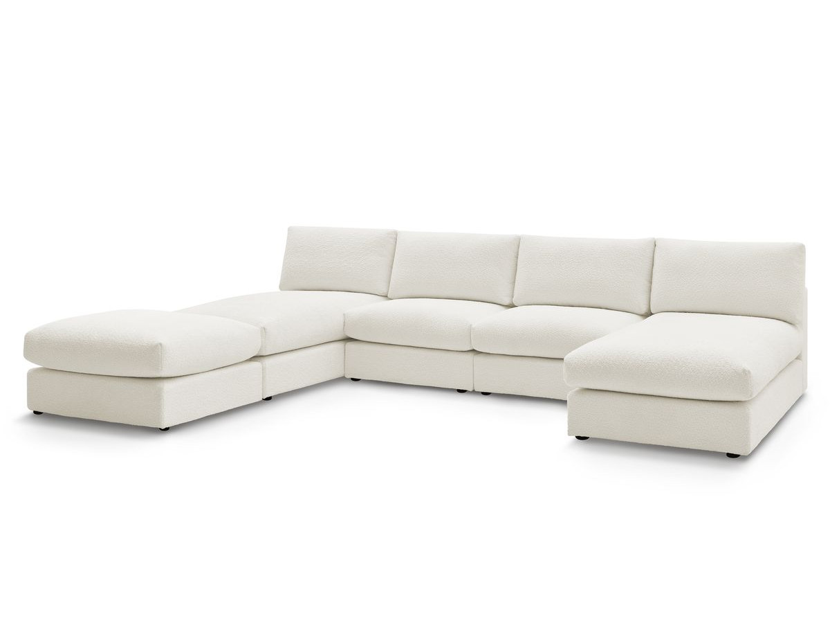 Canapé panoramique fixe 100% modulable PARIS tissu bouclette avec 2 chauffeuses, 2 méridiennes, 1 pouf