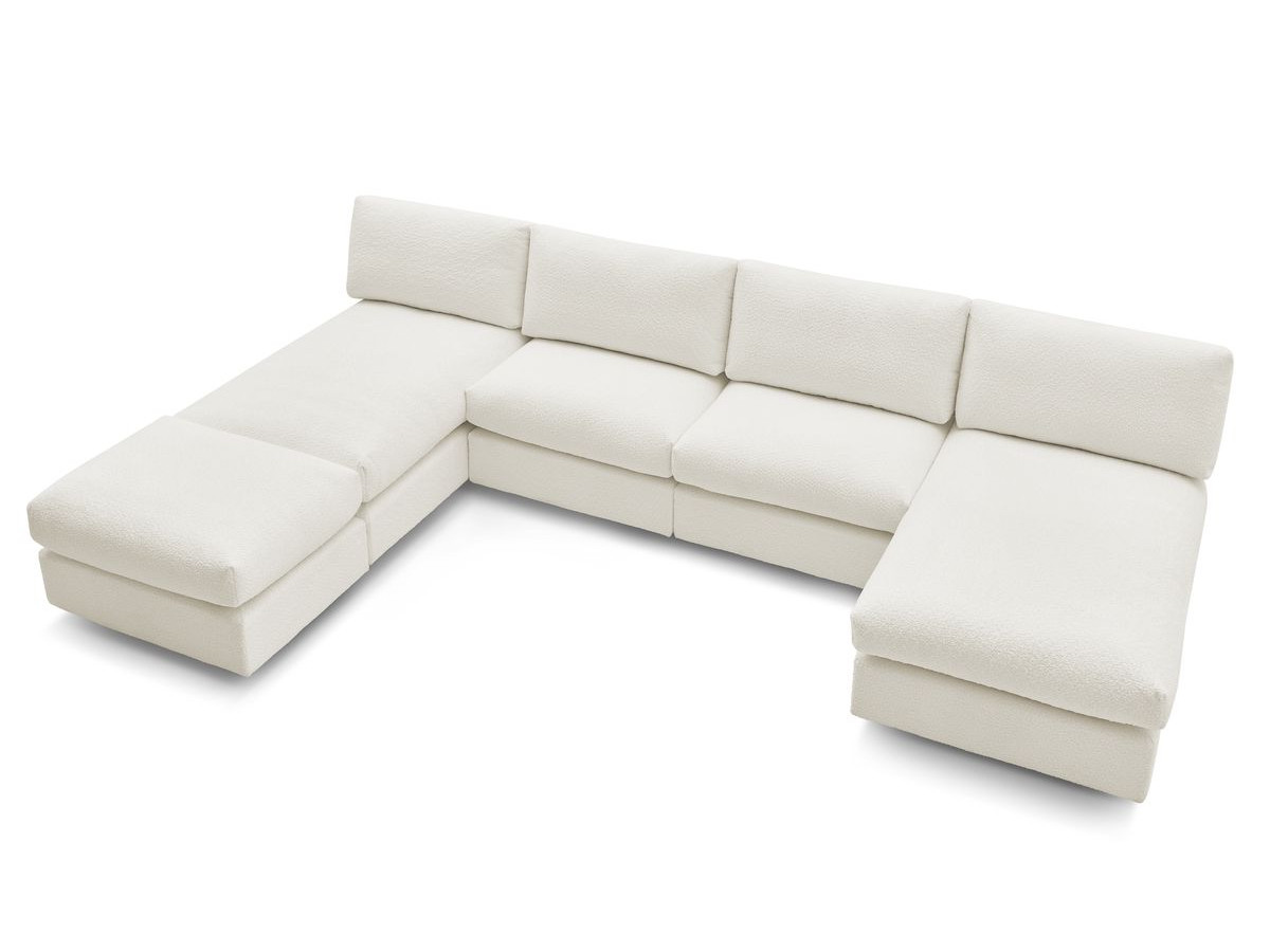 Canapé panoramique fixe 100% modulable PARIS tissu bouclette avec 2 chauffeuses, 2 méridiennes, 1 pouf