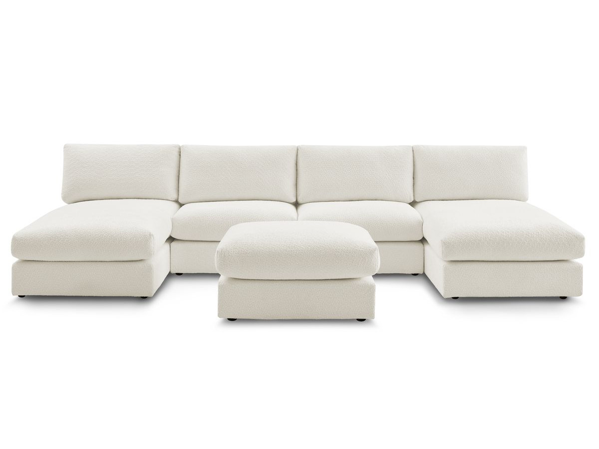 Canapé panoramique fixe 100% modulable PARIS tissu bouclette avec 2 chauffeuses, 2 méridiennes, 1 pouf