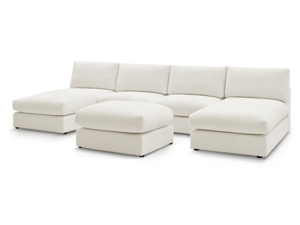Canapé panoramique fixe 100% modulable PARIS tissu bouclette avec 2 chauffeuses, 2 méridiennes, 1 pouf