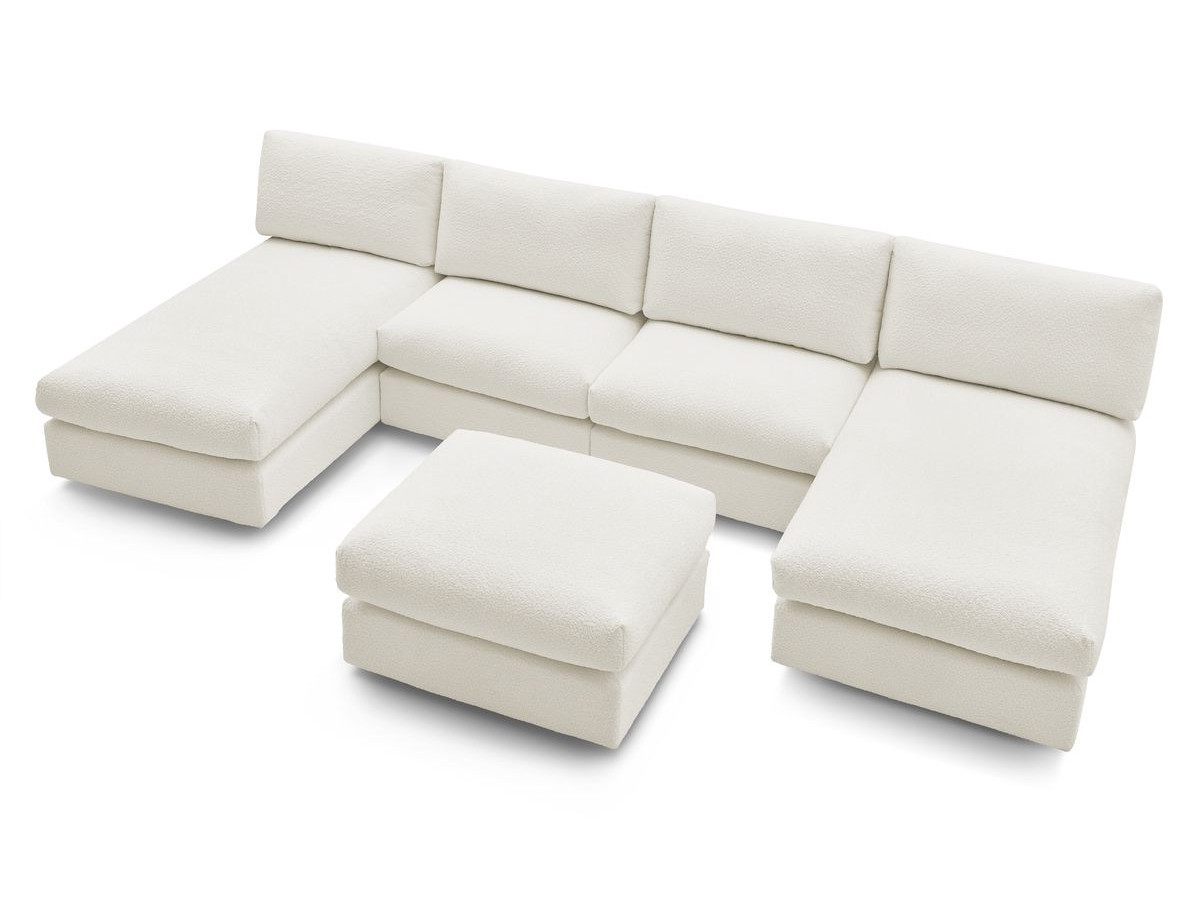 Canapé panoramique fixe 100% modulable PARIS tissu bouclette avec 2 chauffeuses, 2 méridiennes, 1 pouf