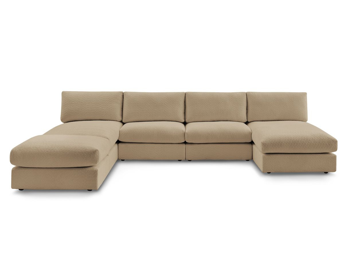 Canapé panoramique fixe 100% modulable PARIS tissu bouclette avec 2 chauffeuses, 2 méridiennes, 1 pouf