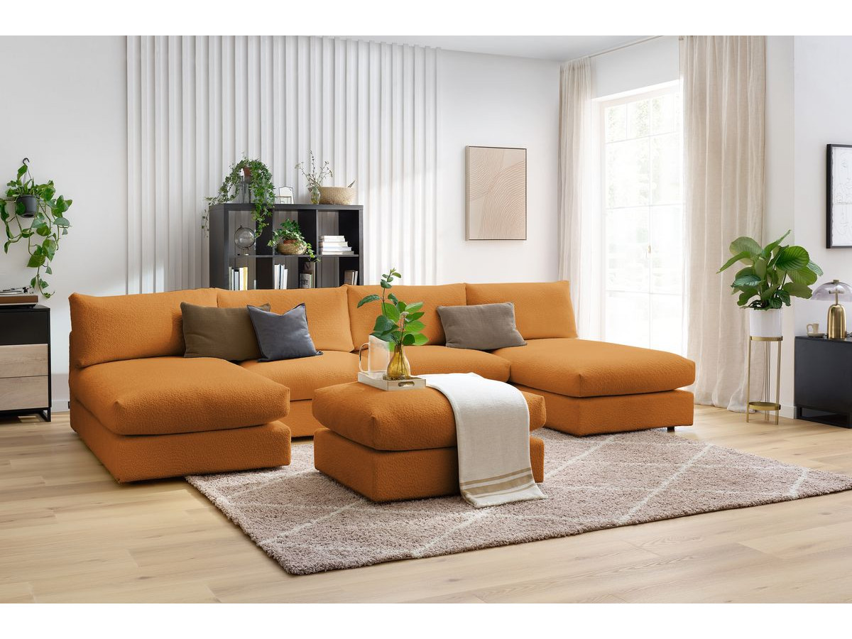 PARIS vaste panoramabank 100% modulaire badstof met 2 fauteuils, 2 chaise longues, 1 poef