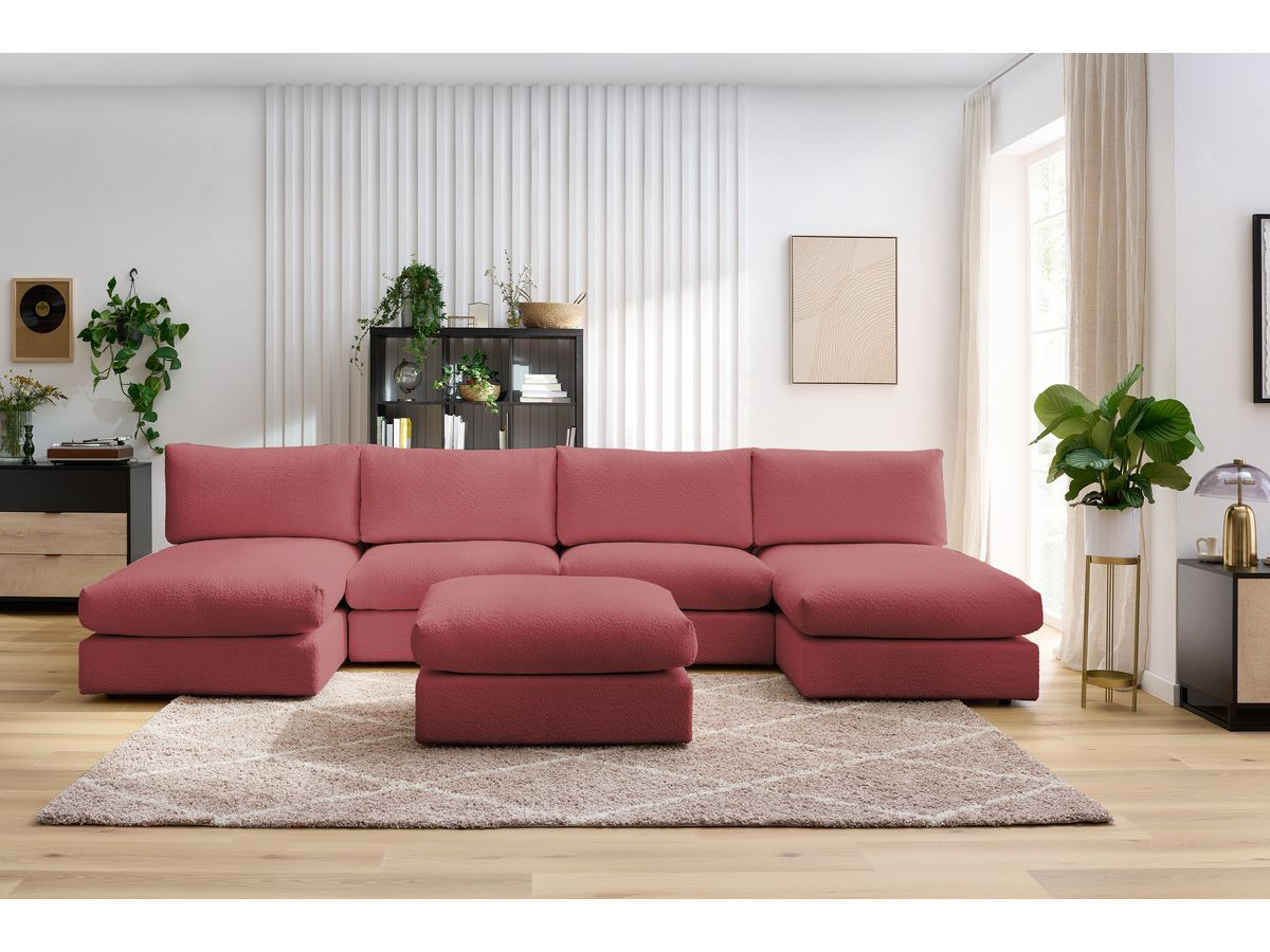 PARIS vaste panoramabank 100% modulaire badstof met 2 fauteuils, 2 chaise longues, 1 poef