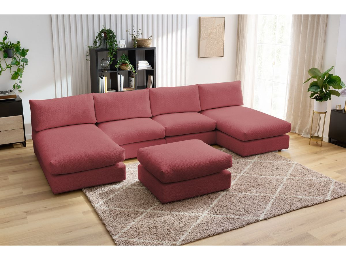 PARIS vaste panoramabank 100% modulaire badstof met 2 fauteuils, 2 chaise longues, 1 poef