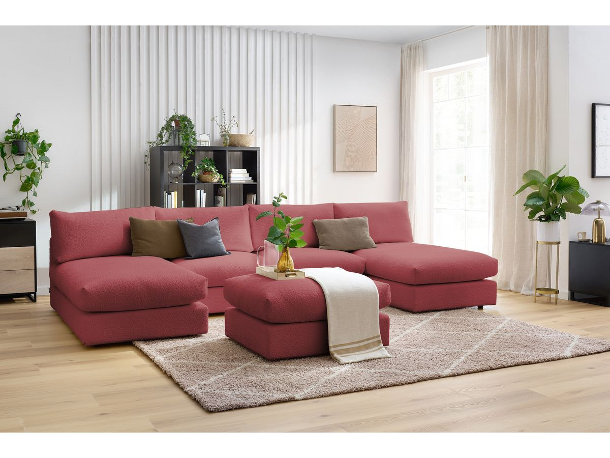 PARIS vaste panoramabank 100% modulaire badstof met 2 fauteuils, 2 chaise longues, 1 poef