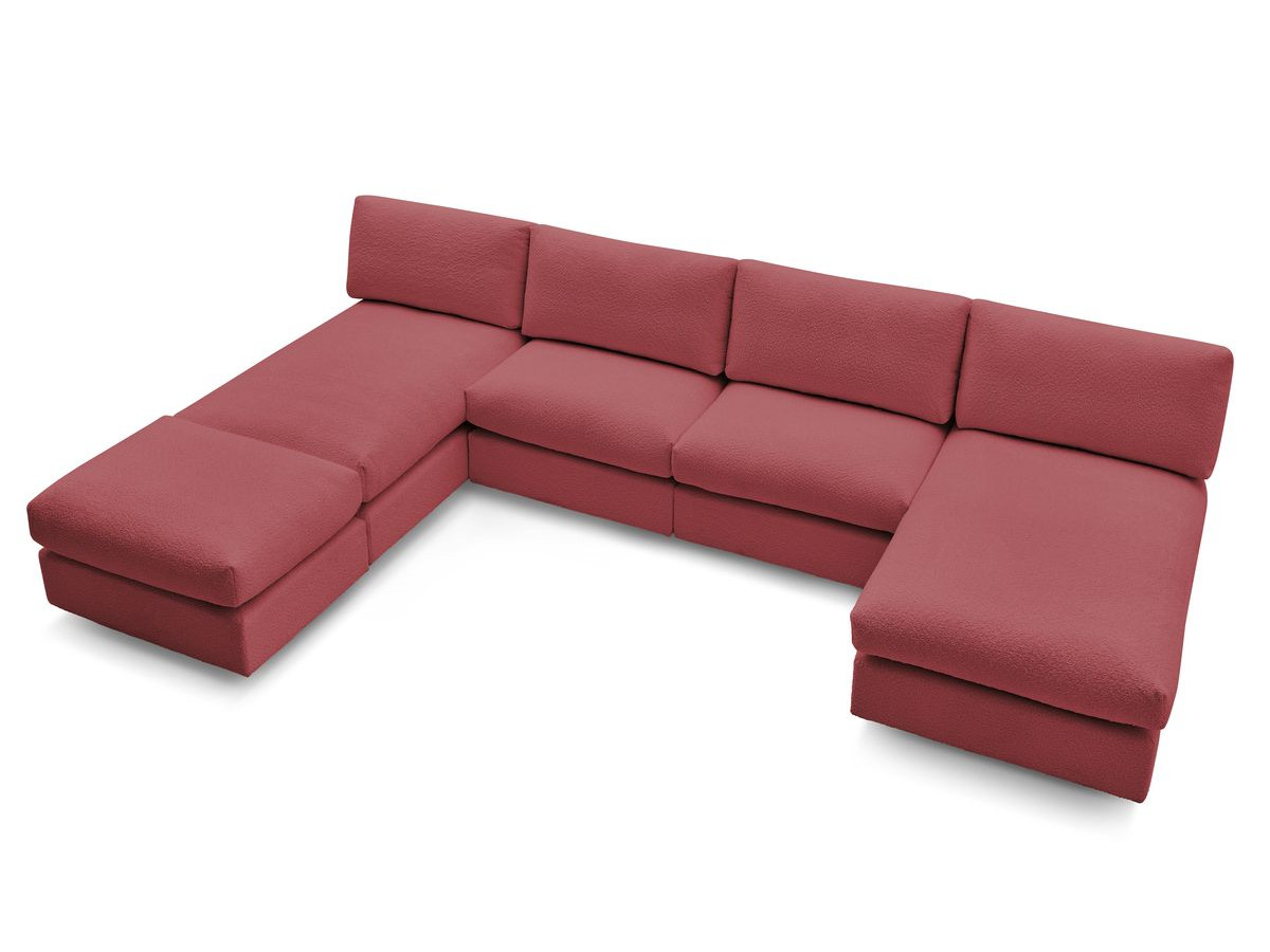 PARIS vaste panoramabank 100% modulaire badstof met 2 fauteuils, 2 chaise longues, 1 poef