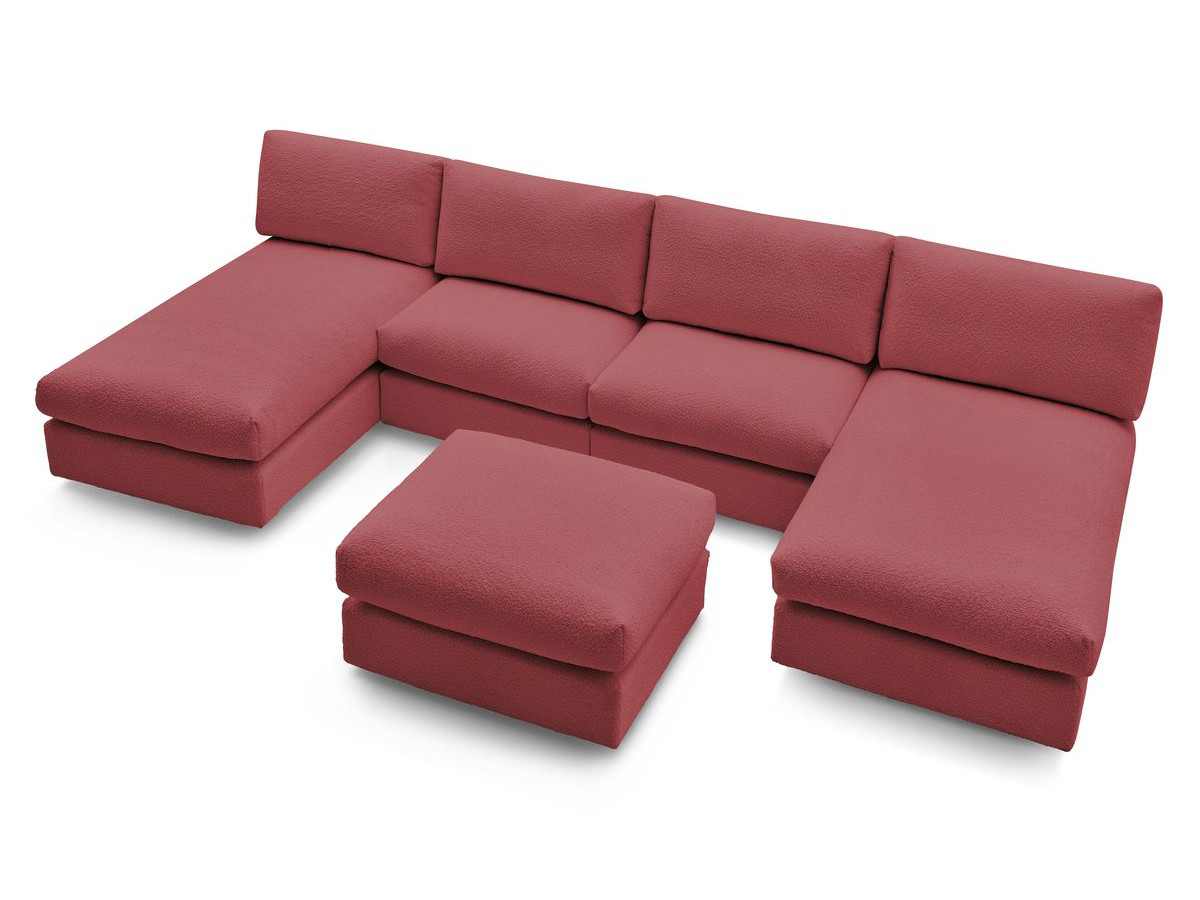 PARIS vaste panoramabank 100% modulaire badstof met 2 fauteuils, 2 chaise longues, 1 poef