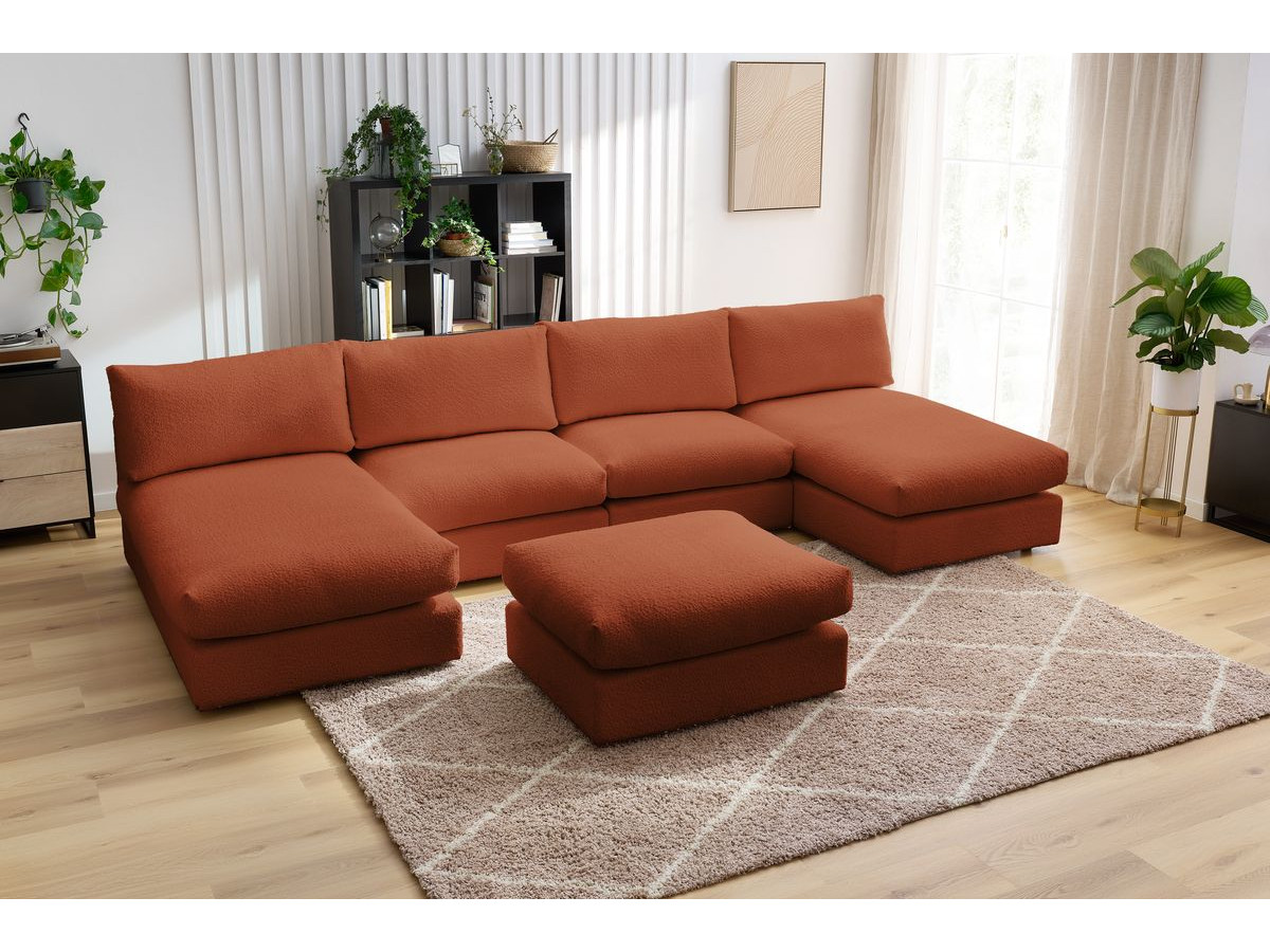 PARIS vaste panoramabank 100% modulaire badstof met 2 fauteuils, 2 chaise longues, 1 poef