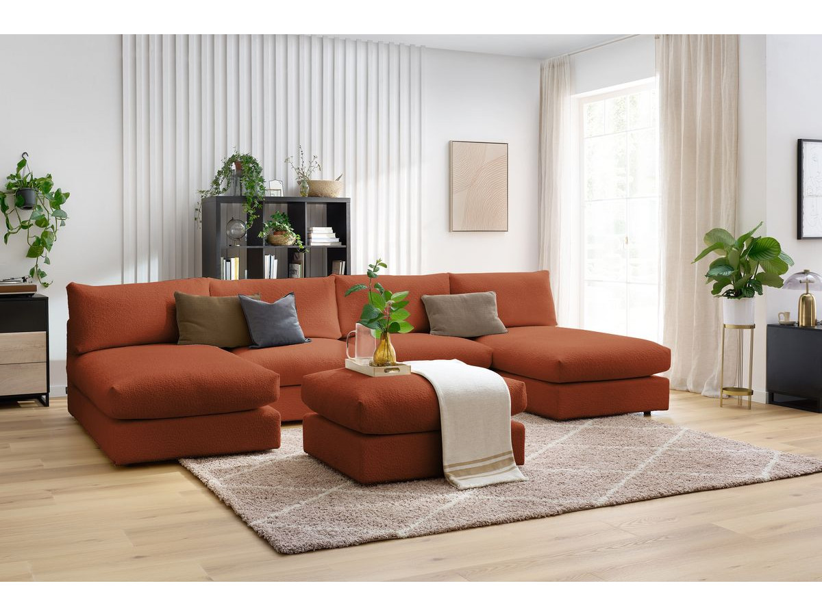 PARIS vaste panoramabank 100% modulaire badstof met 2 fauteuils, 2 chaise longues, 1 poef