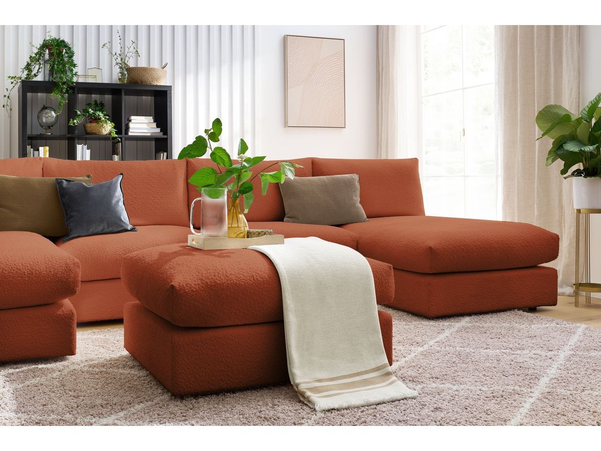 PARIS vaste panoramabank 100% modulaire badstof met 2 fauteuils, 2 chaise longues, 1 poef