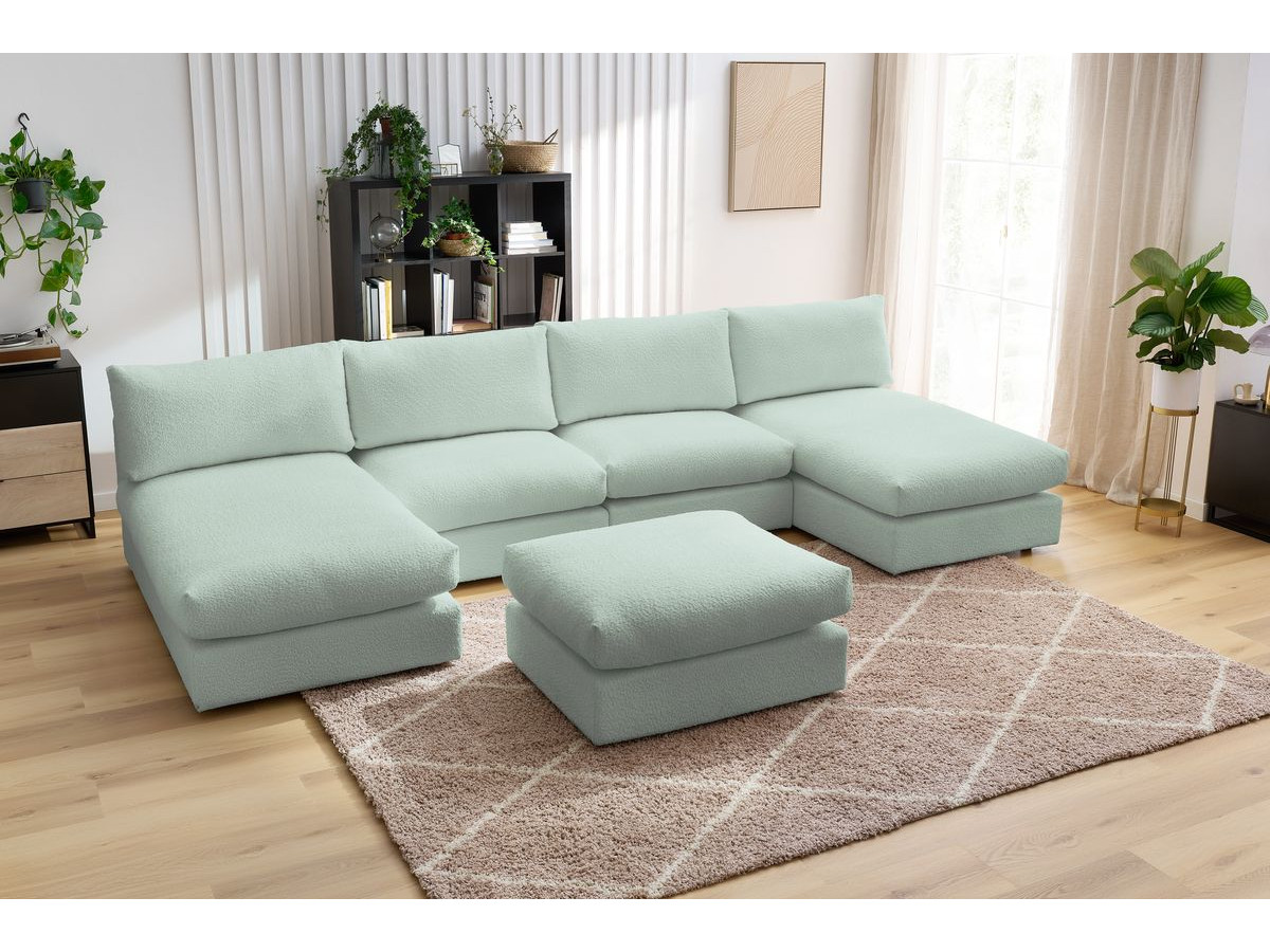 PARIS vaste panoramabank 100% modulaire badstof met 2 fauteuils, 2 chaise longues, 1 poef