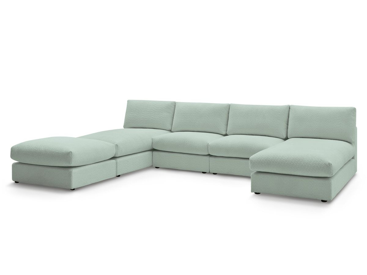 PARIS vaste panoramabank 100% modulaire badstof met 2 fauteuils, 2 chaise longues, 1 poef