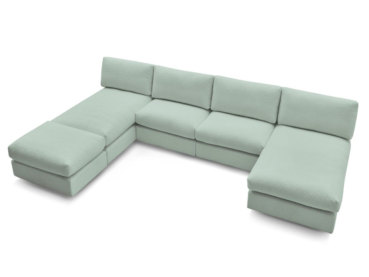 PARIS vaste panoramabank 100% modulaire badstof met 2 fauteuils, 2 chaise longues, 1 poef