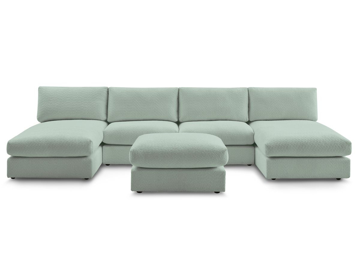 PARIS vaste panoramabank 100% modulaire badstof met 2 fauteuils, 2 chaise longues, 1 poef
