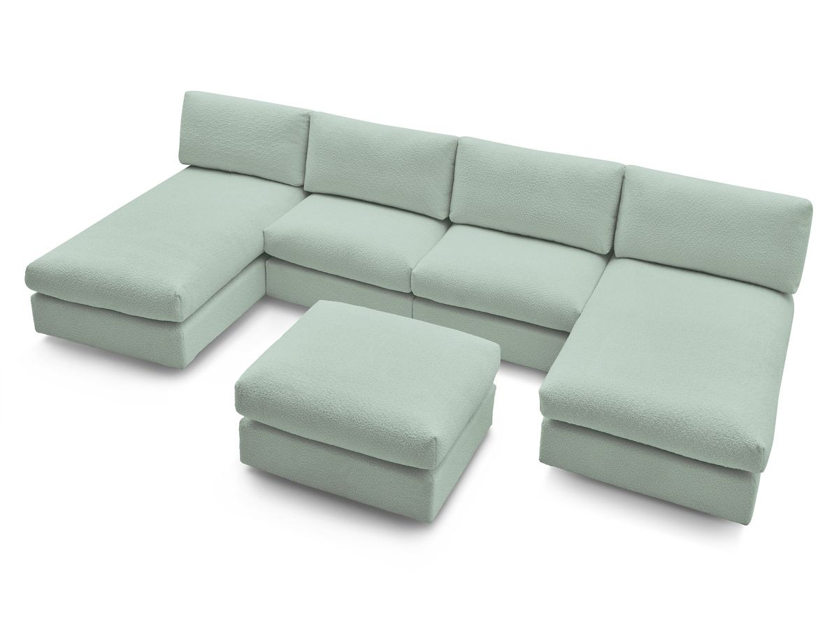 PARIS vaste panoramabank 100% modulaire badstof met 2 fauteuils, 2 chaise longues, 1 poef