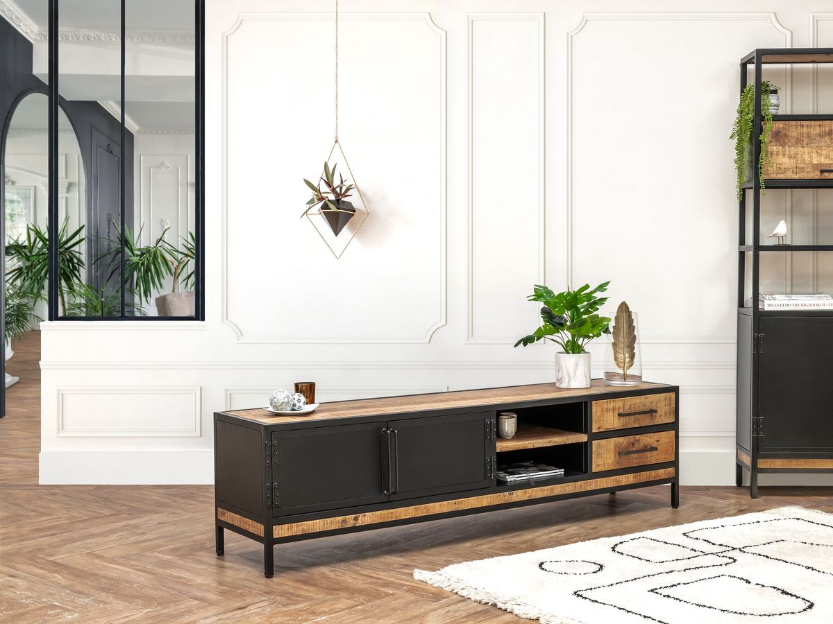 BEAUBOURG Set met 200 cm dressoir + mangohouten tv-kast