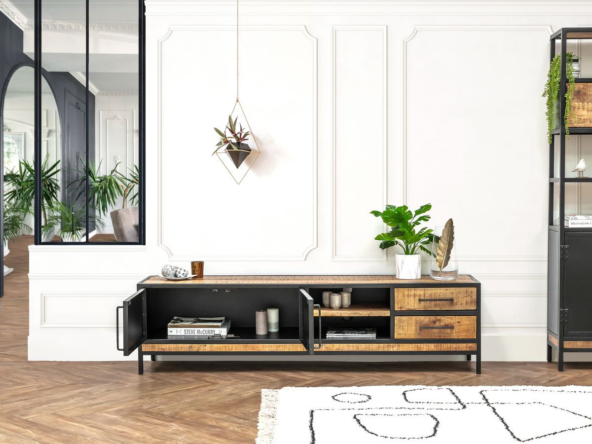 BEAUBOURG Set met 200 cm dressoir + mangohouten tv-kast