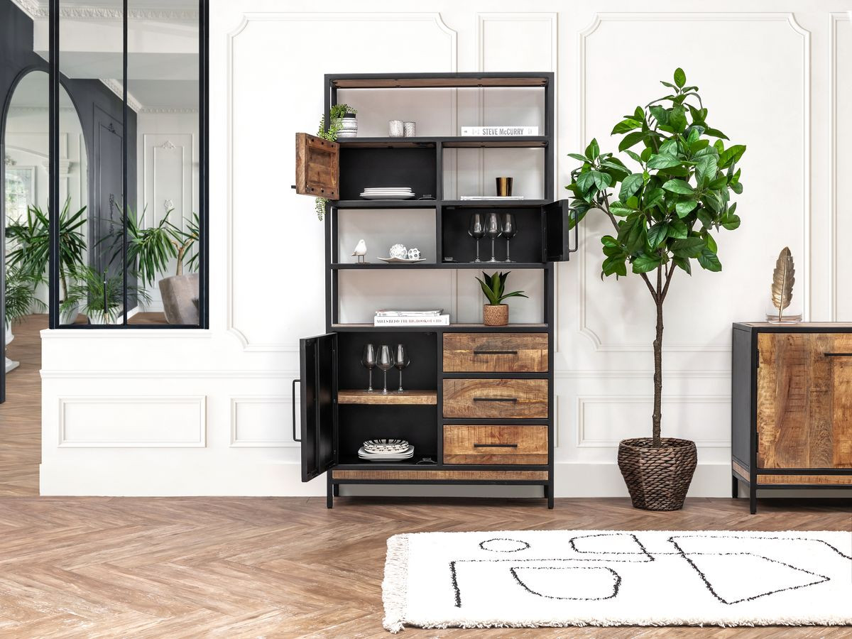 BEAUBOURG Set met 160 cm dressoir + mangohouten boekenkast