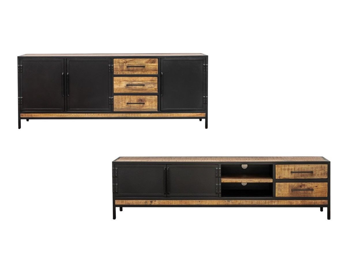 BEAUBOURG Set met 200 cm dressoir + mangohouten tv-kast