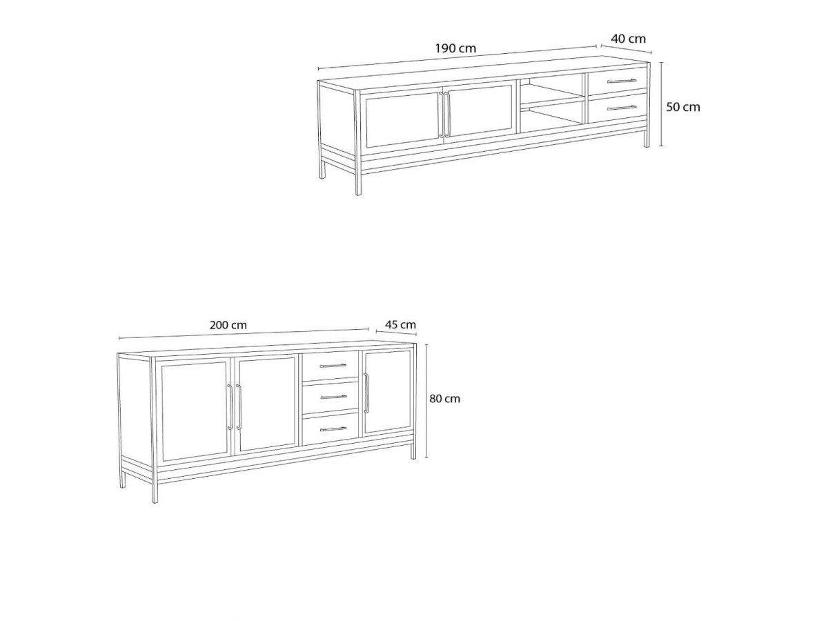 BEAUBOURG Set met 200 cm dressoir + mangohouten tv-kast