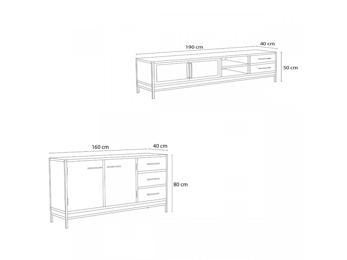 BEAUBOURG Set met 160 cm dressoir + tv-meubel massief mangohout
